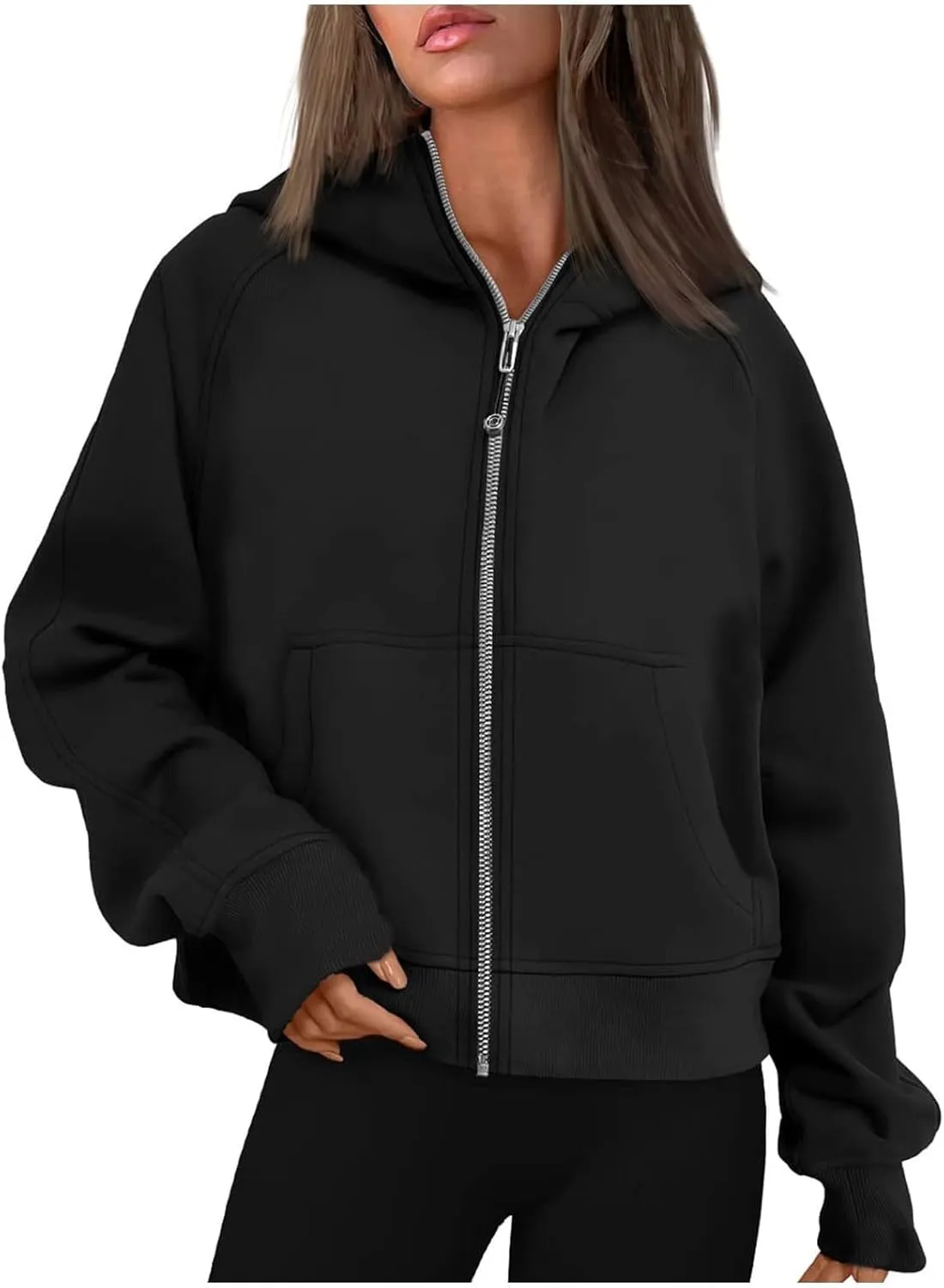 Womens Zip Up Cropped Hoodies Oversized Fleece Sweatshirt Full Zip Jackets Trendy Y2k Tops 2024 Fall Outfits