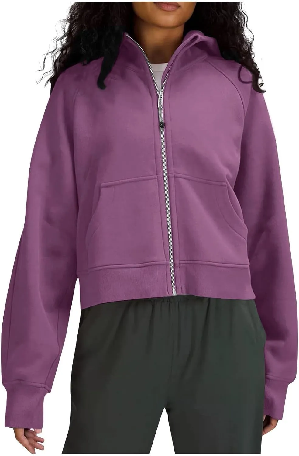 Womens Zip Up Cropped Hoodies Oversized Fleece Sweatshirt Full Zip Jackets Trendy Y2k Tops 2024 Fall Outfits
