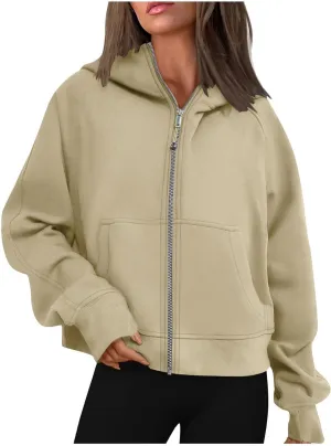 Womens Zip Up Cropped Hoodies Oversized Fleece Sweatshirt Full Zip Jackets Trendy Y2k Tops 2024 Fall Outfits