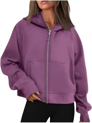 Womens Zip Up Cropped Hoodies Oversized Fleece Sweatshirt Full Zip Jackets Trendy Y2k Tops 2024 Fall Outfits