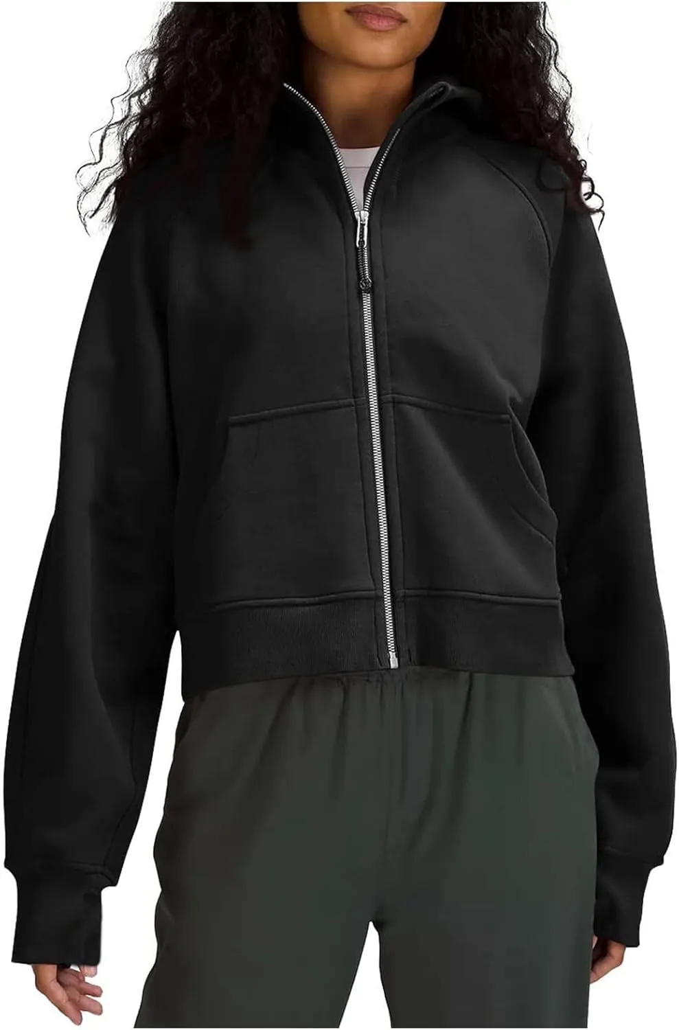 Womens Zip Up Cropped Hoodies Oversized Fleece Sweatshirt Full Zip Jackets Trendy Y2k Tops 2024 Fall Outfits