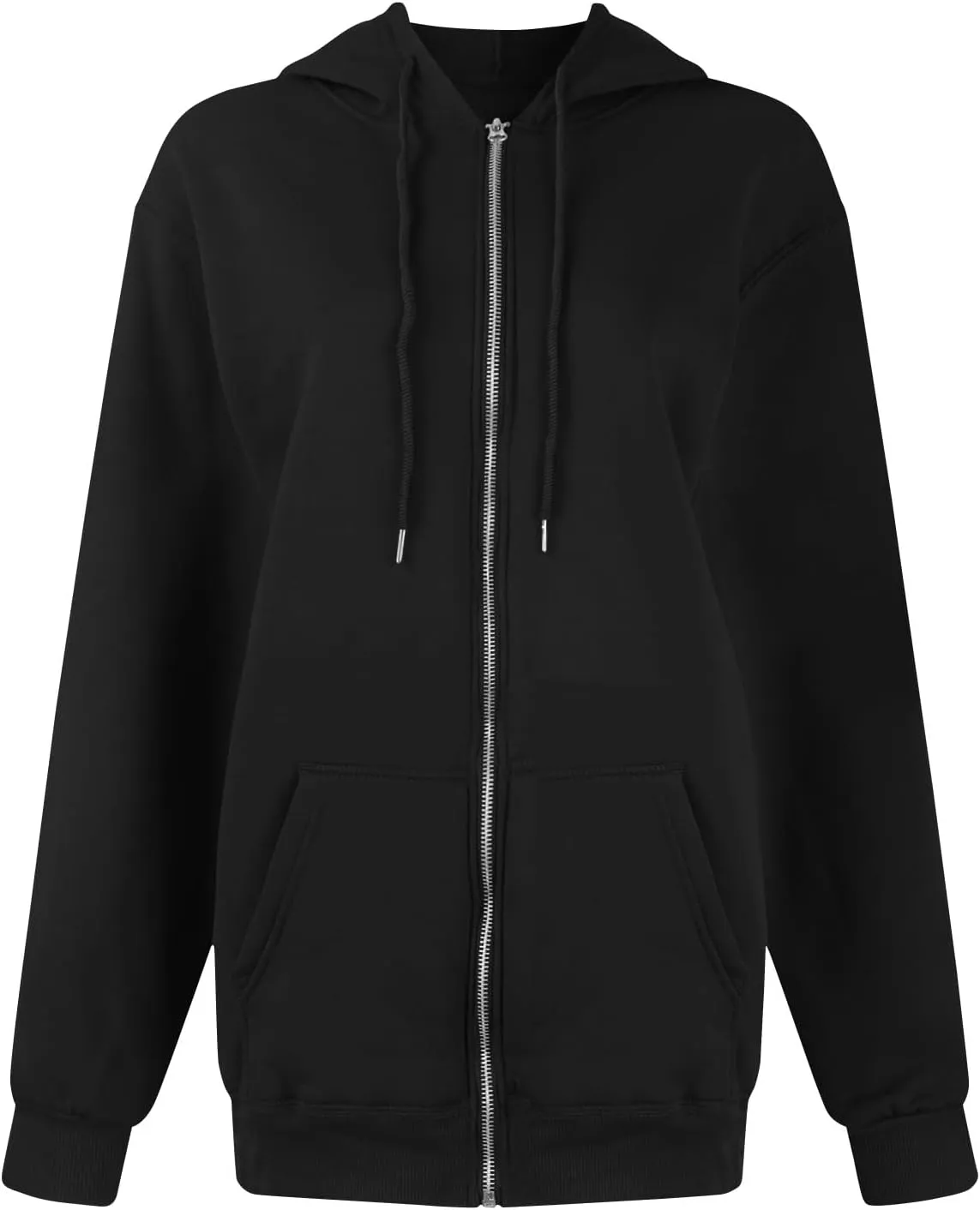 Womens Zip up Jackets with Hood Fall Winter Outerwear Long Sweatshirt Casual Loose Oversized Coats with Pockets