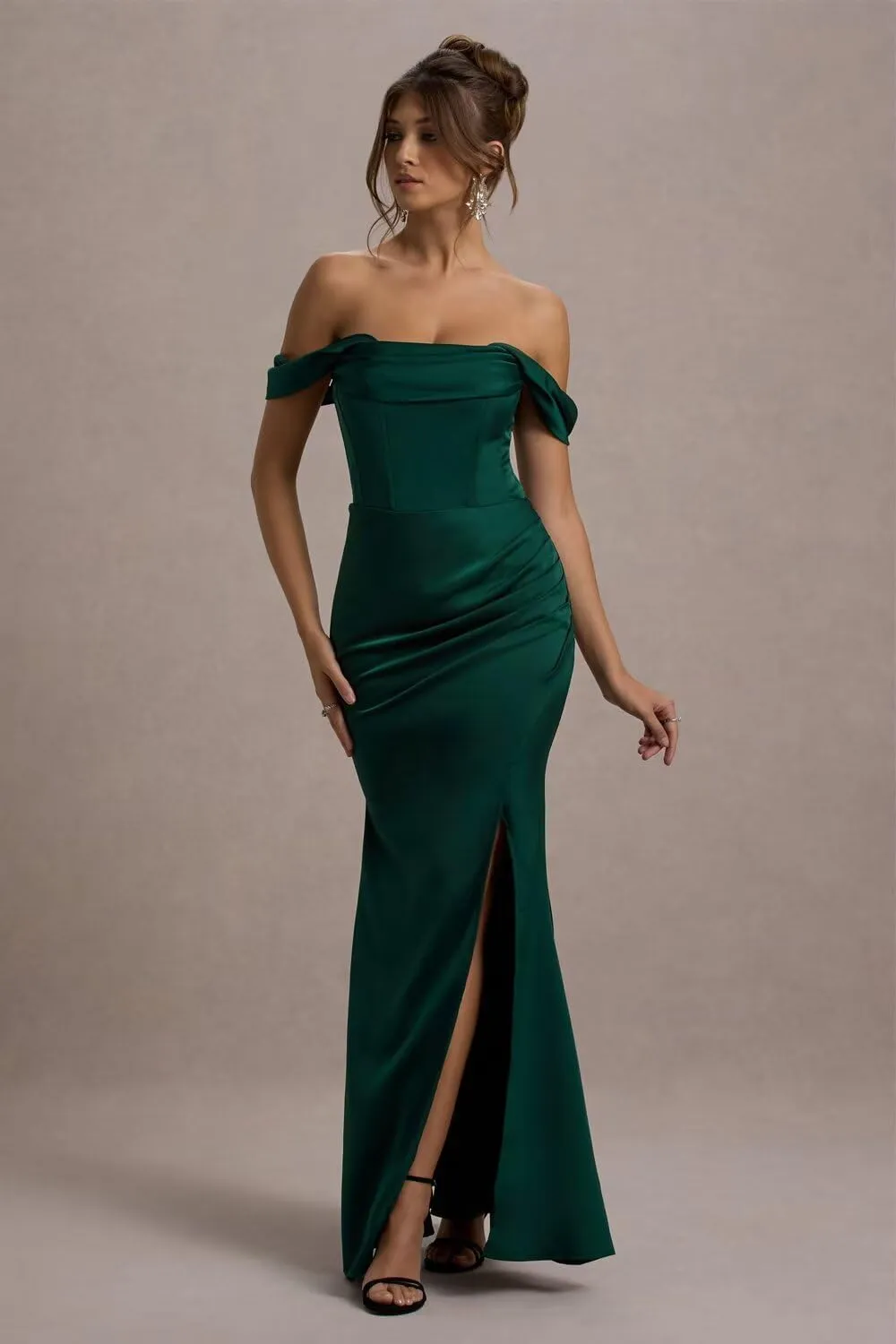 Xijun Off Shoulder Satin Prom Dresses Long Mermaid Open Back Bodycon Bridesmaid Dress Formal Gowns with Slit