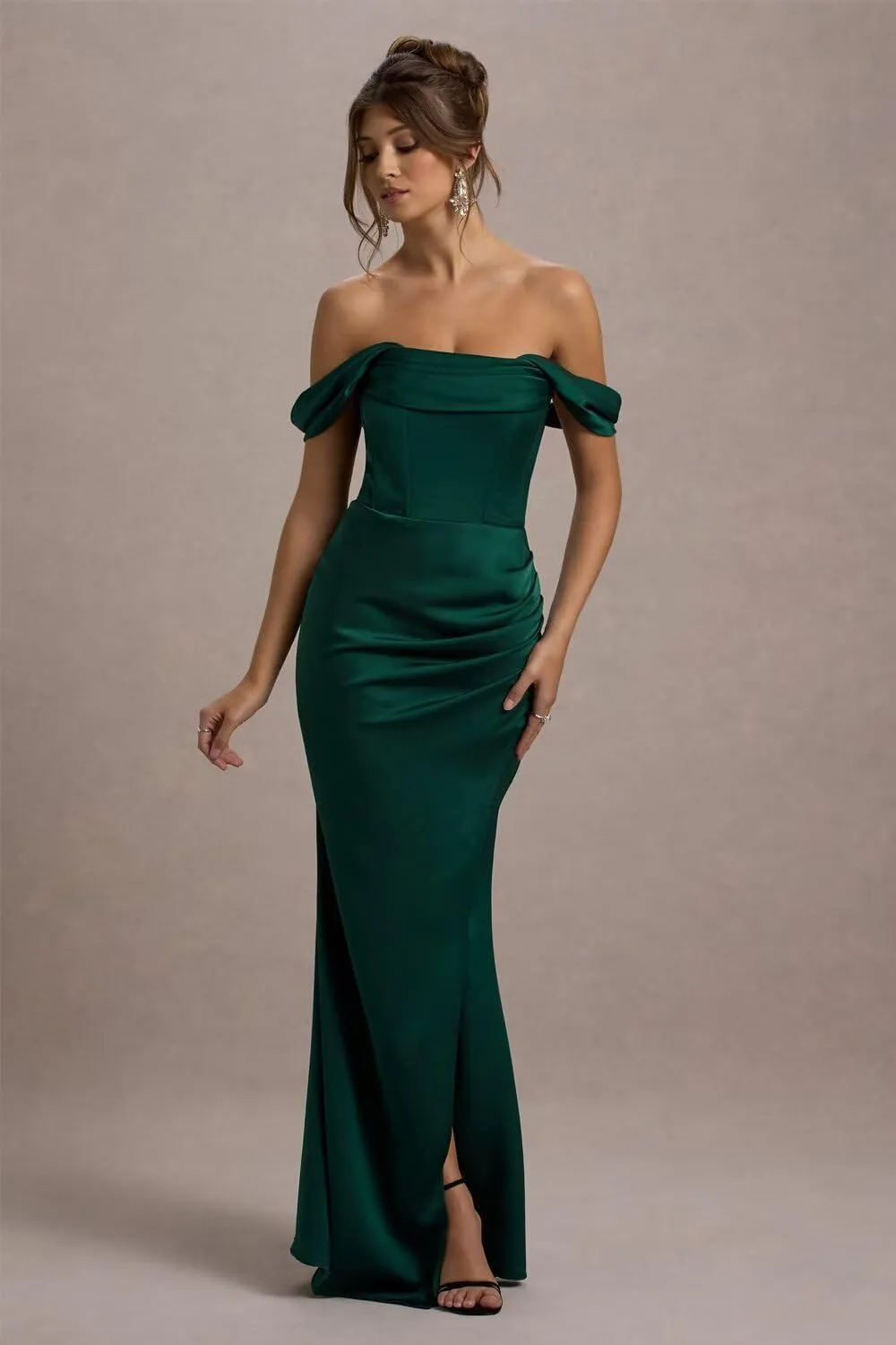 Xijun Off Shoulder Satin Prom Dresses Long Mermaid Open Back Bodycon Bridesmaid Dress Formal Gowns with Slit