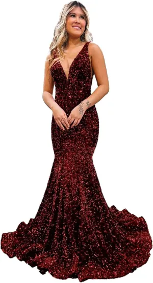 Xijun Women's Sparkly Sequin Prom Dresses Mermaid Long Open Back 2025 V Neck Formal Evening Party Gowns