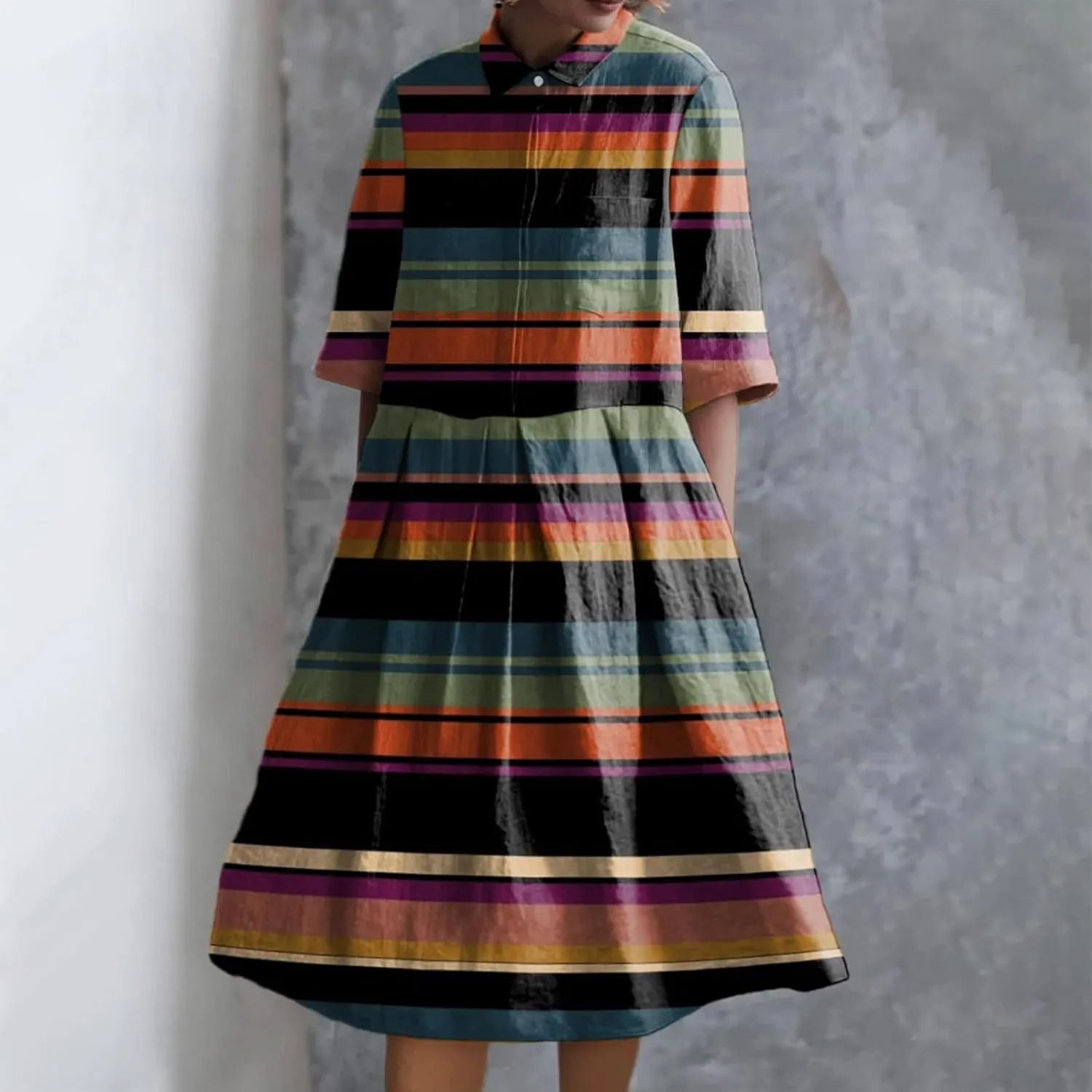 XOWRTE Womens Boho Floral Print Button Down Shirt Dresses with Pockets Summer Colorful Graphic Long Sleeve Midi Dress Long