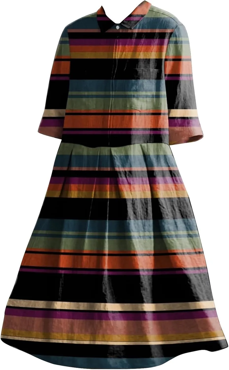 XOWRTE Womens Boho Floral Print Button Down Shirt Dresses with Pockets Summer Colorful Graphic Long Sleeve Midi Dress Long