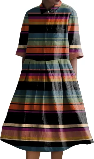XOWRTE Womens Boho Floral Print Button Down Shirt Dresses with Pockets Summer Colorful Graphic Long Sleeve Midi Dress Long