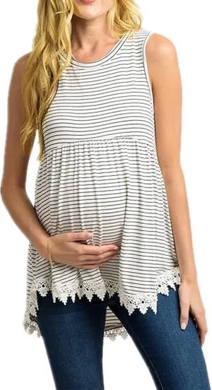 Xpenyo Womens Maternity Tank Top Sleeveless Lace Crochet Trim Peplum Cami Shirts