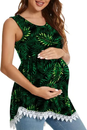 Xpenyo Womens Maternity Tank Top Sleeveless Lace Crochet Trim Peplum Cami Shirts