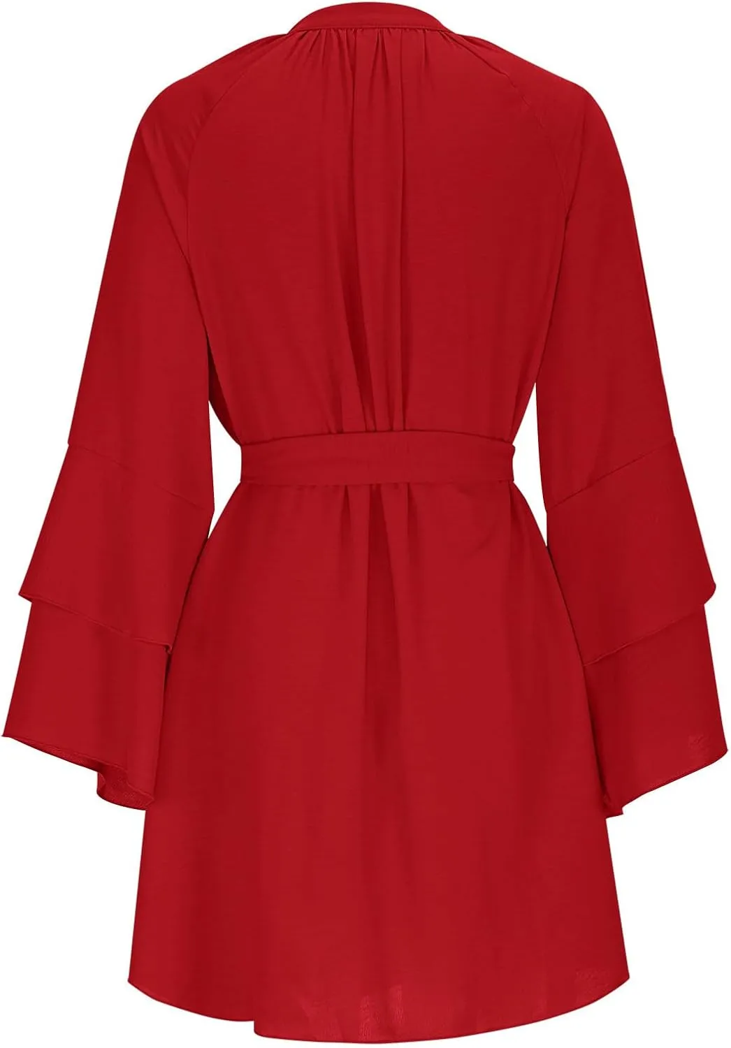 XUNRYAN Women's Long Sleeve Dress Summer Tiered Ruffle Dressy Casual V-Neck Blouse Short Mini Dresses Belted Spring Outfit