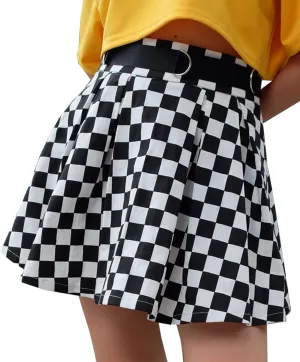 xxxiticat Women's Flared Checkerboard Mini Skirt Girls High Wasited Sweat Plaid Checkered Short Pleated Swing Skirts