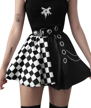 xxxiticat Women's Flared Checkerboard Mini Skirt Girls High Wasited Sweat Plaid Checkered Short Pleated Swing Skirts