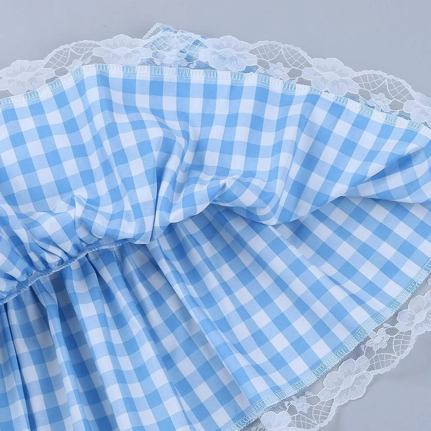 Y2k Plaid Ruffle Mini Skirt Women Gingham Lace Trim Low Rise Layered Checkered Pleated Short Pleated Costume Dress