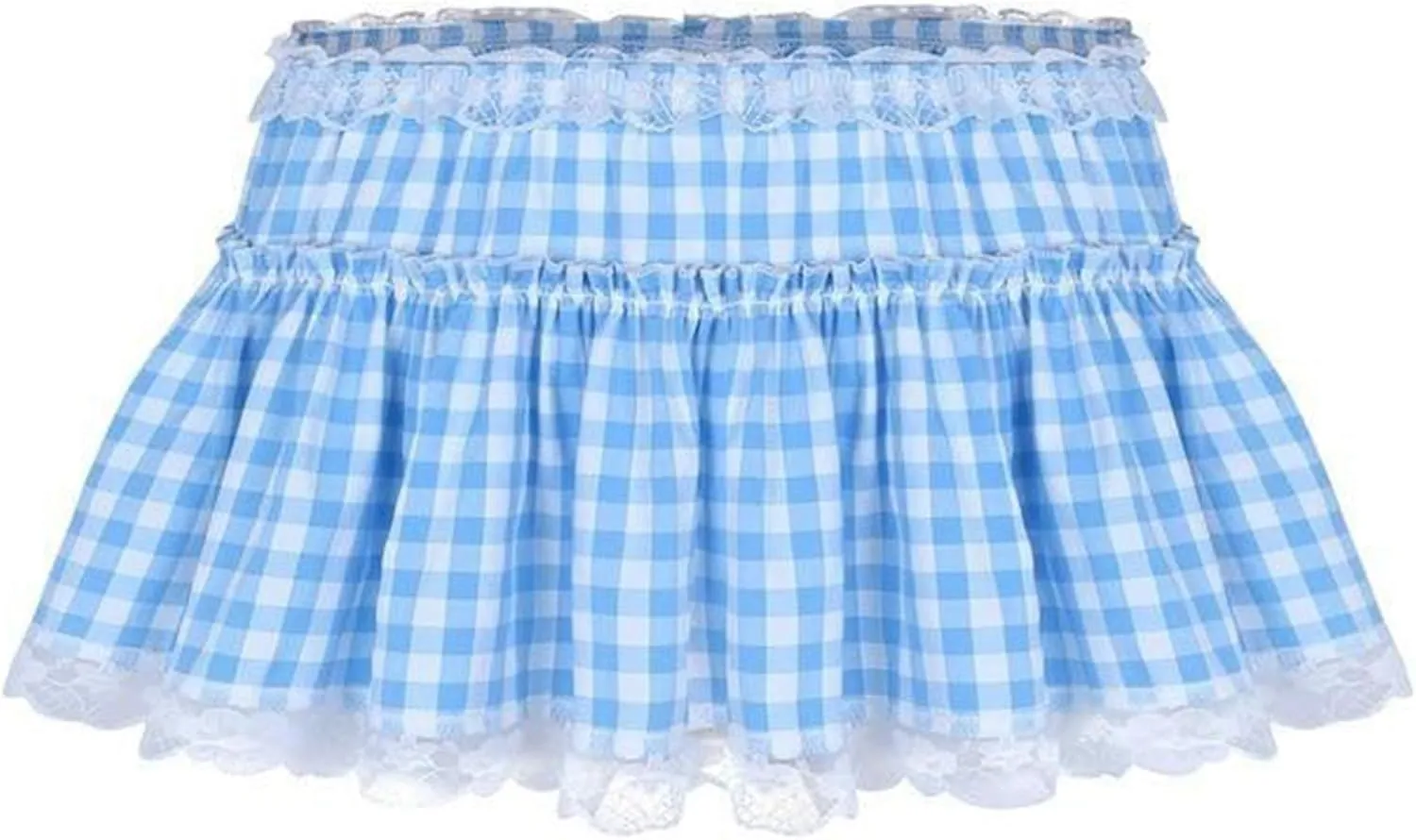 Y2k Plaid Ruffle Mini Skirt Women Gingham Lace Trim Low Rise Layered Checkered Pleated Short Pleated Costume Dress