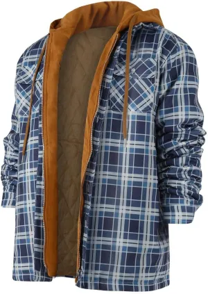 Ymosrh Men's Winter Jackets Long Sleeve Quilted Lined Shirt Jacket Zip Up Coat Outwear With Hood Coats, M-5XL