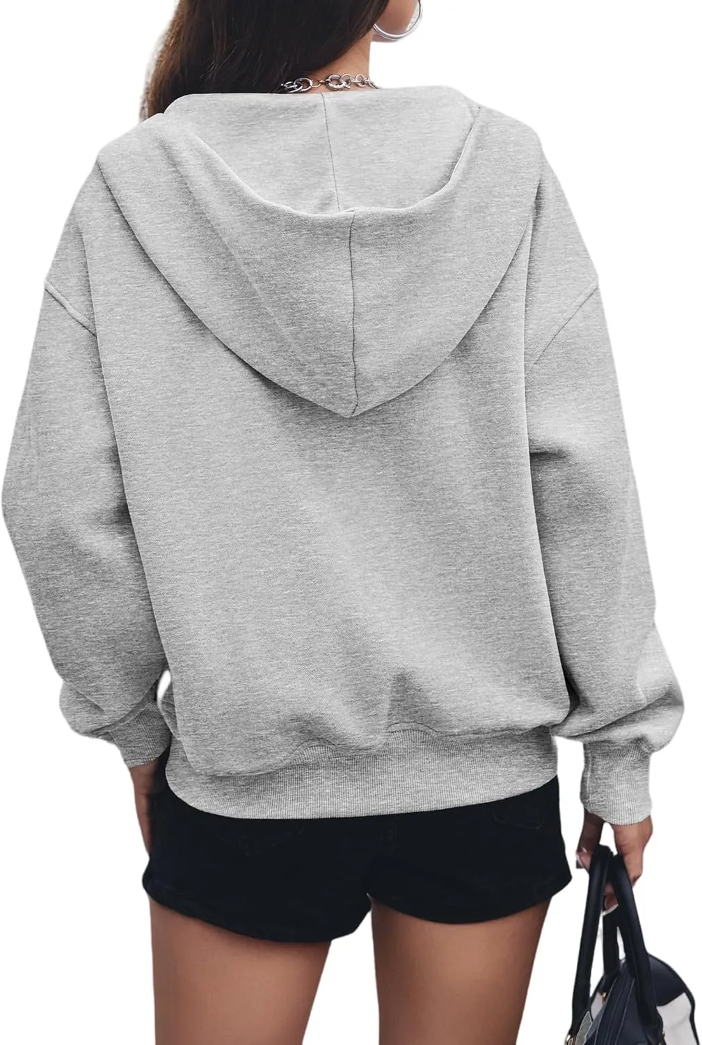 Zip Up Hoodie Women Long Sleeve Sweatshirt Casual Fleece Jackets Loose Cropped Jackets with Pockets Fall Outfits