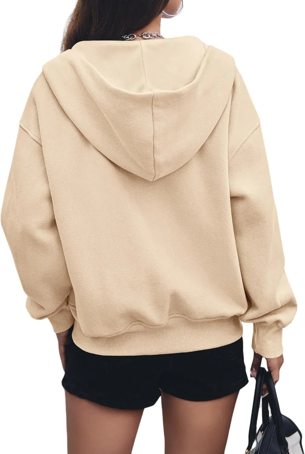 Zip Up Hoodie Women Long Sleeve Sweatshirt Casual Fleece Jackets Loose Cropped Jackets with Pockets Fall Outfits