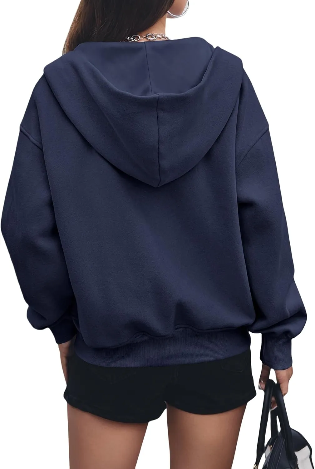 Zip Up Hoodie Women Long Sleeve Sweatshirt Casual Fleece Jackets Loose Cropped Jackets with Pockets Fall Outfits
