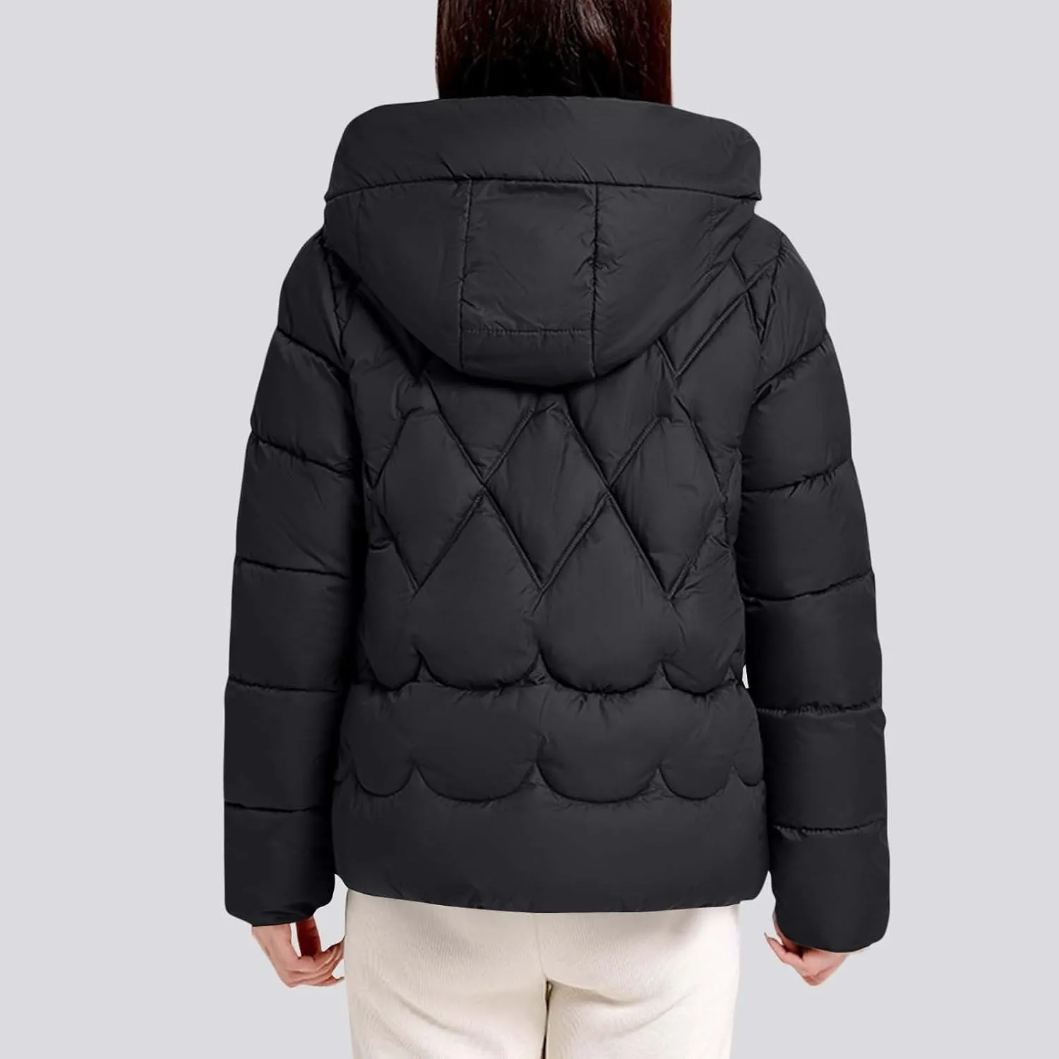 Zip up Puffer Jacket Women Hooded Quilted Jacket Lightweight Down Jacket Warm Winter Coats Thermal Insulated Jacket
