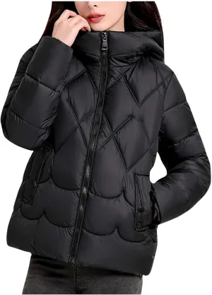Zip up Puffer Jacket Women Hooded Quilted Jacket Lightweight Down Jacket Warm Winter Coats Thermal Insulated Jacket