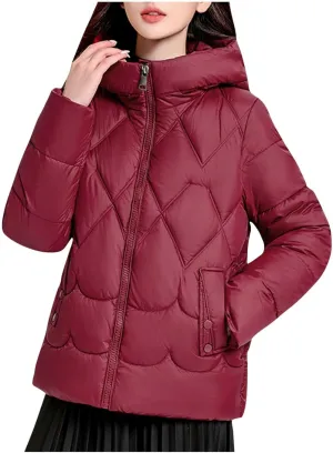 Zip up Puffer Jacket Women Hooded Quilted Jacket Lightweight Down Jacket Warm Winter Coats Thermal Insulated Jacket