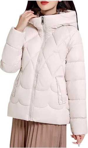 Zip up Puffer Jacket Women Hooded Quilted Jacket Lightweight Down Jacket Warm Winter Coats Thermal Insulated Jacket