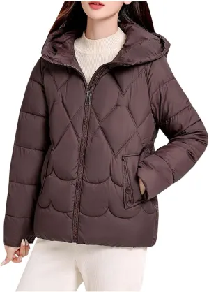 Zip up Puffer Jacket Women Hooded Quilted Jacket Lightweight Down Jacket Warm Winter Coats Thermal Insulated Jacket