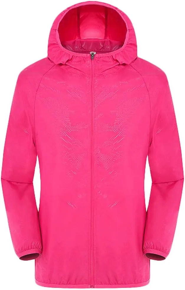 Zip Up Rain Coats for Men Lightweight Ultra Thin Outdoor Trendy Waterproof Oversized Hoodies Active Quick Drying Solid Jacket Jackets for Men,Hot Pink,XXXXL