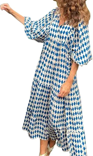 ZWRXW Plus Size Boho Maxi Dress for Women Loose Bohemian Floral Dress Half Sleeve Flowy A Line Long Dress Beach Swing Dress