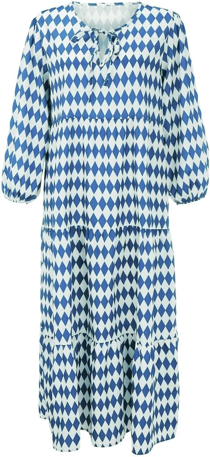 ZWRXW Womens Summer Boho Dresses Casual Loose Bohemian Floral Dress Short Sleeve Long Maxi Dress Flowy Swing Beach Dresses